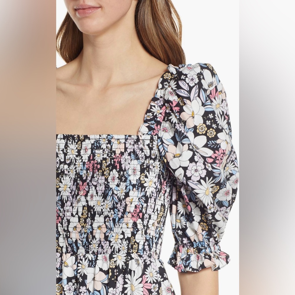 Rachel Parcell Smocked Puff Sleeve Midi Dress
